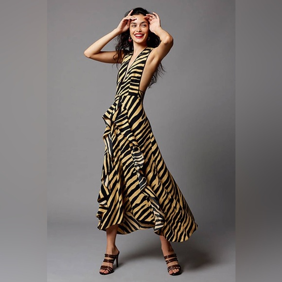 Topshop Dresses & Skirts - NWT Topshop Midi Tiger Print Zebra Print Pinafore Ruffle Dress 4
